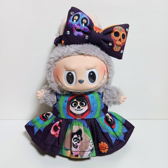 Dia De Los Muertos Disney Coco Miguel Dress and Skull Bow for Labubu - Picture 2 of 5